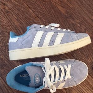 Adidas Light Blue and White Suede Sneakers